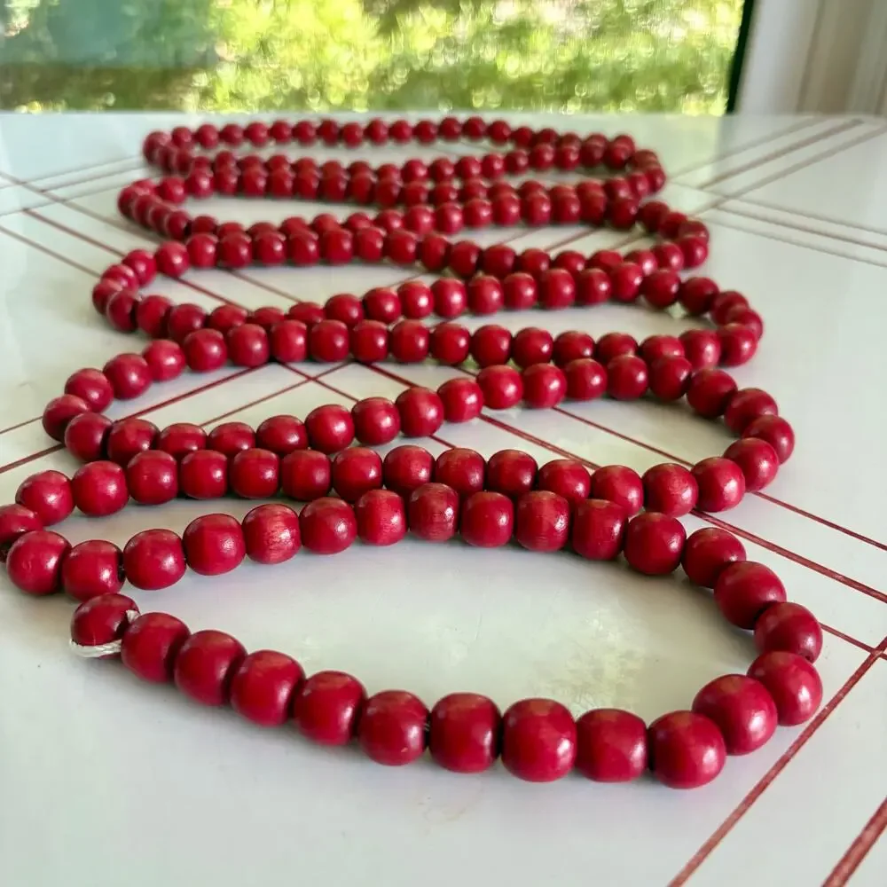 Vintage Red Wooden Bead Garland 9 Ft Rustic Farmhouse Holiday Decor